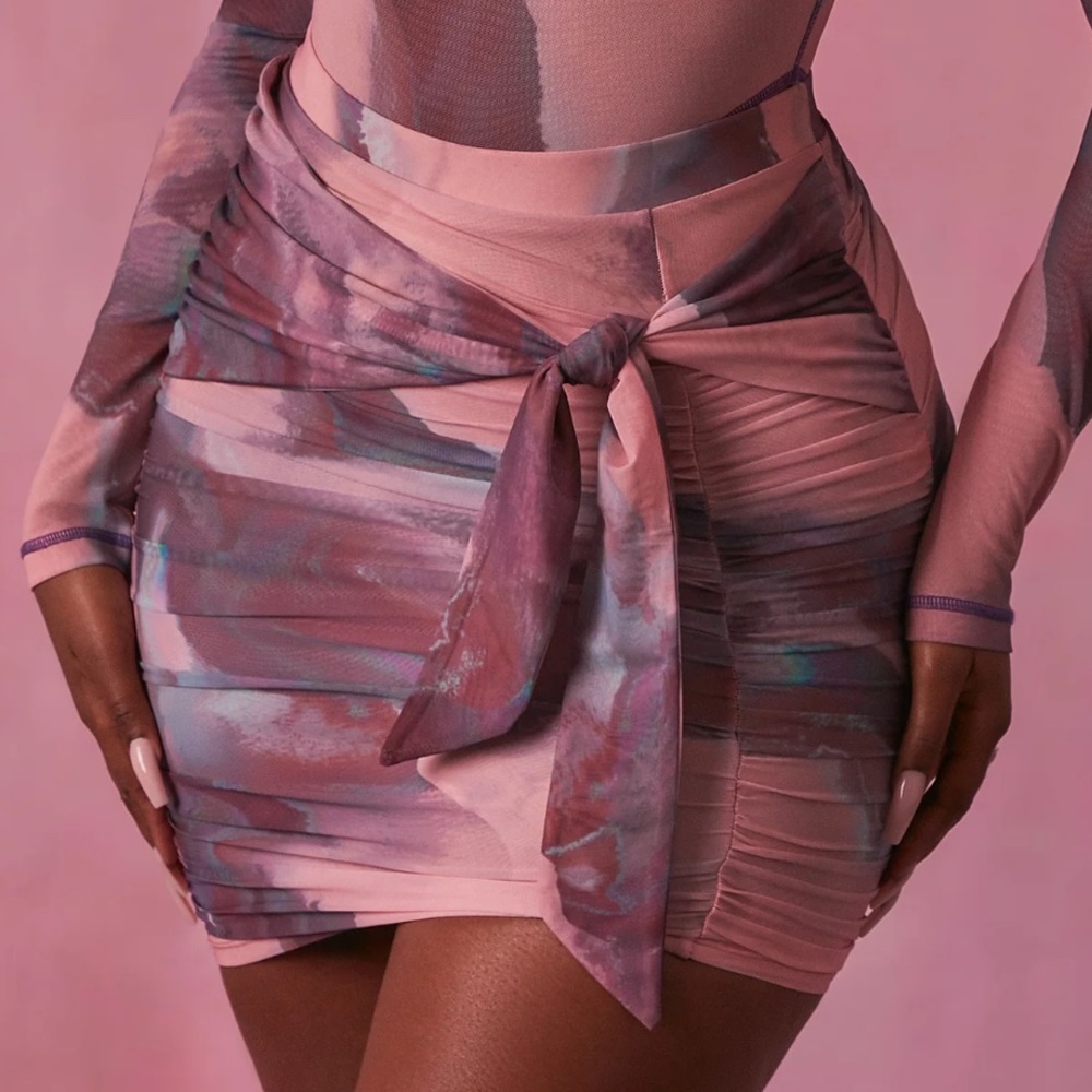 OH POLLY Universal Wrap Front Mini Skirt in blush